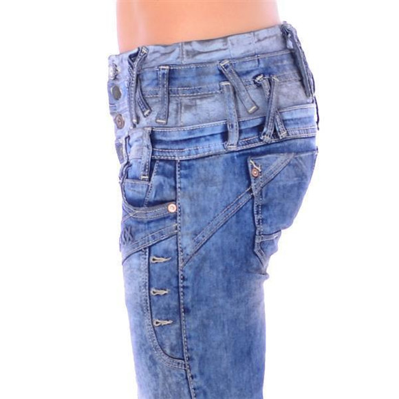 Cipo &amp; Baxx WD 245 Damen Frauen Jeans Slim Fit R&ouml;hre blau blue dreifach Bund W29 L34