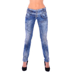 Cipo &amp; Baxx WD 245 Damen Frauen Jeans Slim Fit R&ouml;hre blau blue dreifach Bund W31 L34