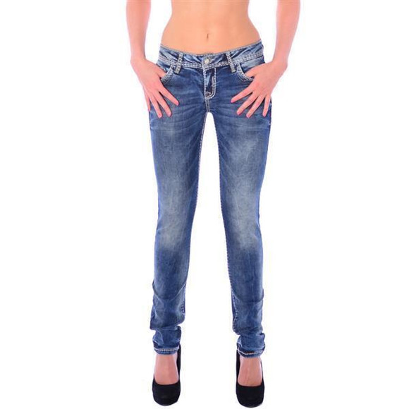Cipo &amp; Baxx WD 240 Damen Skinny Denim R&ouml;hren Jeans Jeanshose blau dicke N&auml;hte