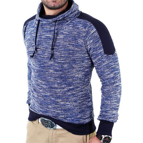 Reslad Herren Huge Collar Sweatshirt Pullover RS-105 Blau S