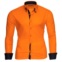 Reslad Herren Langarm Hemd Alabama RS-7050 Orange-Schwarz S