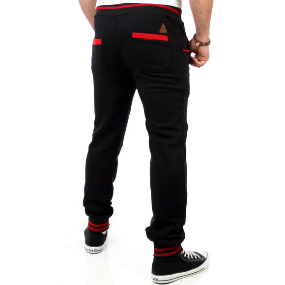 Reslad Herren Buttoned Style Sweatpants Jogginghose RS-5150 Schwarz-Rot S