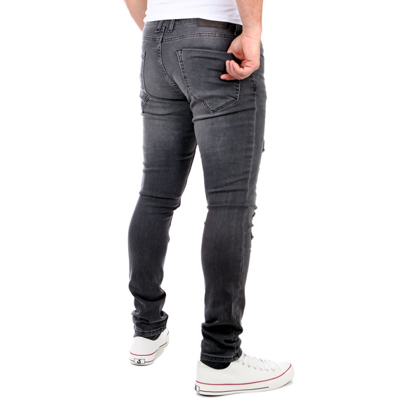 Reslad Jeans Herren Destroyed Look Slim Fit Denim Strech Jeans-Hose RS-2062 Schwarz W33 / L30