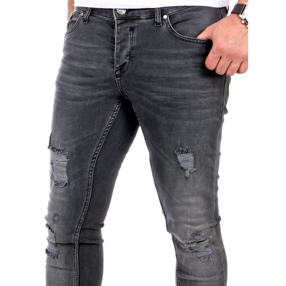 Reslad Jeans Herren Destroyed Look Slim Fit Denim Strech Jeans-Hose RS-2062 Schwarz W29 / L34