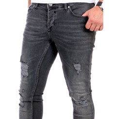 Reslad Jeans Herren Destroyed Look Slim Fit Denim Strech Jeans-Hose RS-2062 Schwarz W36 / L34