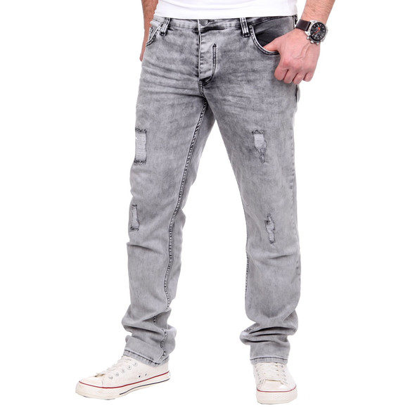 Reslad Jeans Herren Destroyed Look Slim Fit Denim Strech Jeans-Hose RS-2062 Grau W33 / L30