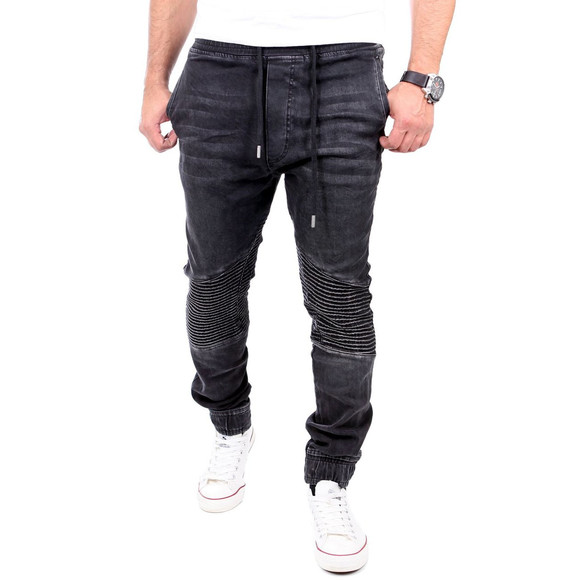 Reslad Jogg-Jeans Biker-Style Jeans-Herren Slim Fit Jogging-Hose RS-2068 Schwarz M