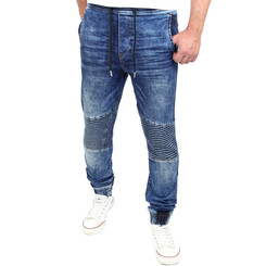 Reslad Jogg-Jeans Biker-Style Jeans-Herren Slim Fit Jogging-Hose RS-2068 Blau M