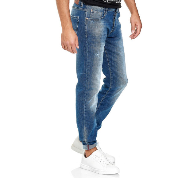 Red Bridge Herren Jeans Hose Slim-Fit Distressed Faded Wave Blau W31 L30