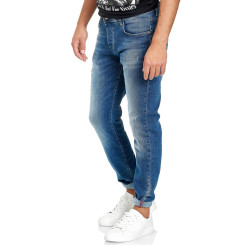 Red Bridge Herren Jeans Hose Slim-Fit Distressed Faded Wave Blau W33 L34