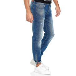 Red Bridge Herren Jeans Hose Slim-Fit Distressed Faded Wave Blau W34 L32