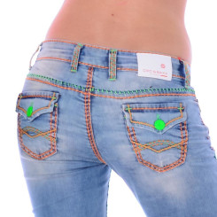 Cipo & Baxx CBW 445 Damen Frauen Jeans Hose Jeanshose blau Neon Kontrast Nähte