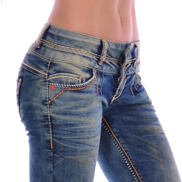 Cipo &amp; Baxx CBW 347 Damen Frauen Jeanshose Jeans Hose blau blue dirty used Look W27 L32
