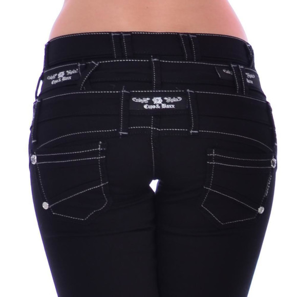 Cipo &amp; Baxx CBW 313 Damen Frauen Jeans Hose Stretch schwarz black dreifach Bund