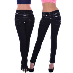 Cipo & Baxx CBW 313 Damen Frauen Jeans Hose Stretch schwarz black dreifach Bund