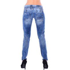 Cipo &amp; Baxx WD 245 Damen Frauen Jeans Slim Fit R&ouml;hre blau blue dreifach Bund