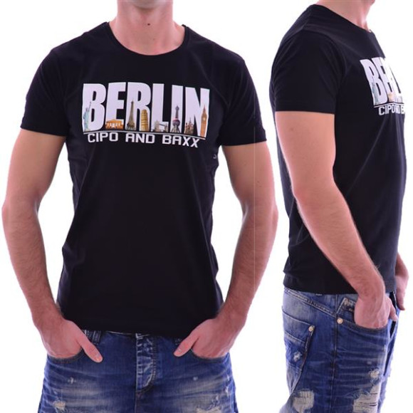 Cipo & Baxx Herren BERLIN T-Shirt CT166 BLACK SCHWARZ