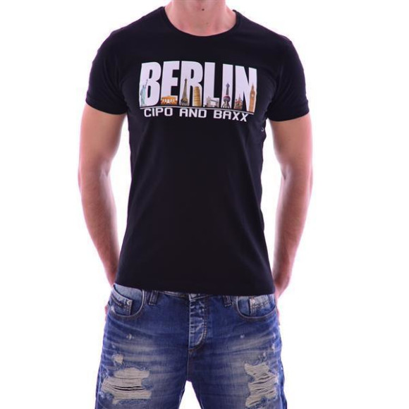 Cipo &amp; Baxx Herren BERLIN T-Shirt CT166 BLACK SCHWARZ