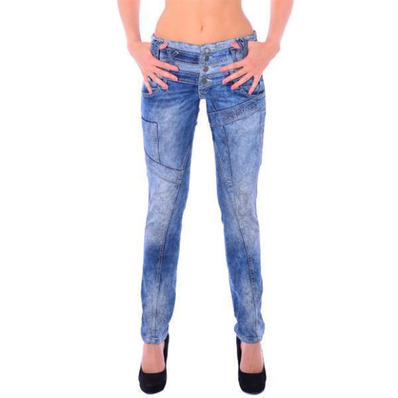Cipo & Baxx WD 245 Damen Frauen Jeans Slim Fit Röhre blau blue dreifach Bund W30 L32
