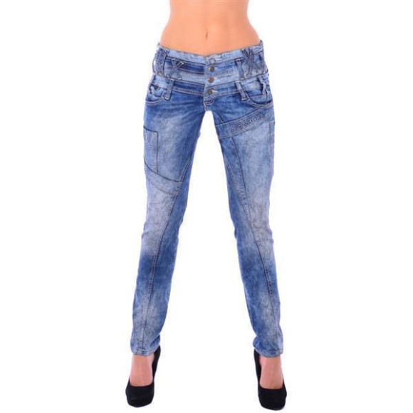 Cipo & Baxx WD 245 Damen Frauen Jeans Slim Fit Röhre blau blue dreifach Bund W31 L34