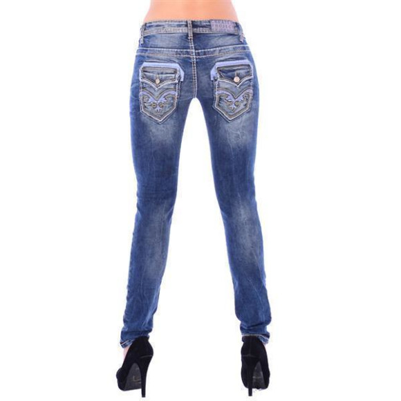 Cipo & Baxx WD 240 Damen Skinny Denim Röhren Jeans Jeanshose blau dicke Nähte W25 L32