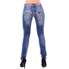 Cipo & Baxx WD 240 Damen Skinny Denim Röhren Jeans Jeanshose blau dicke Nähte W34 L32