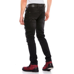Cipo & Baxx Herren Jeanshose CD 555 Destroyed Regular Fit Denim Hose Pants Labeldetails Zerrisen Hose Design Jeans Hose