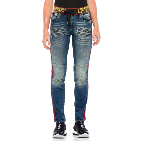 Cipo & Baxx Damen Jeans WD 384 mit roten Seitenstreifen in Straight Fit