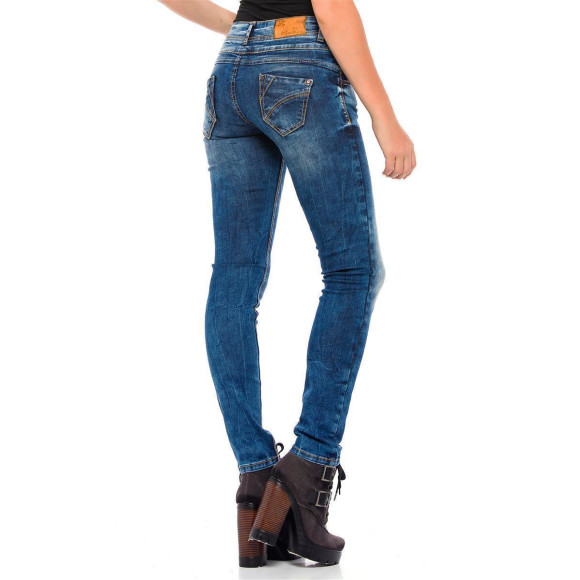 Cipo & Baxx Damen Jeans WD 379 Doppel-Bund-Jeans in Skinny Fit Look