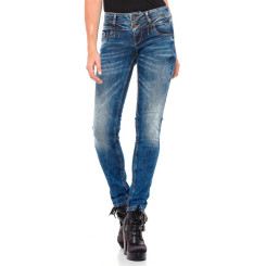 Cipo &amp; Baxx Damen Jeans WD 379 Doppel-Bund-Jeans in Skinny Fit Look