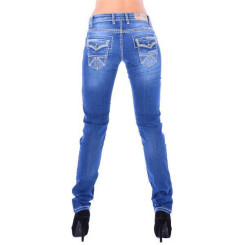 Cipo & Baxx WD 201 Damen Denim blue Jeans Skull dicke weiße Nähte slim fit blau W28 L32