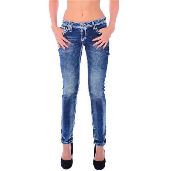 Cipo & Baxx WD 243 Damen Frauen Denim Skinny Röhren Jeans Used Look dicke Nähte W29 L32