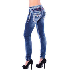 Cipo & Baxx WD 243 Damen Frauen Denim Skinny Röhren Jeans Used Look dicke Nähte W29 L32
