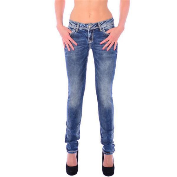 Cipo & Baxx WD 240 Damen Skinny Denim Röhren Jeans Jeanshose blau dicke Nähte W34 L34