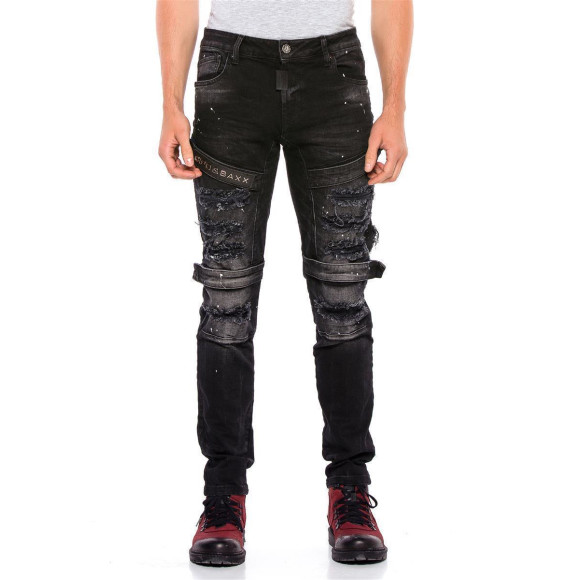 Cipo & Baxx Herren Jeanshose Destroyed Regular Fit Denim Hose Pants Labeldetails Zerrisen Hose Design Jeans Hose W42 / L34