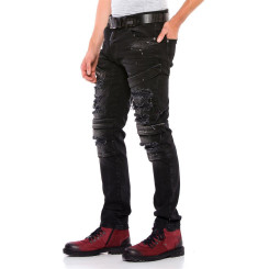 Cipo & Baxx Herren Jeanshose Destroyed Regular Fit Denim Hose Pants Labeldetails Zerrisen Hose Design Jeans Hose W42 / L34