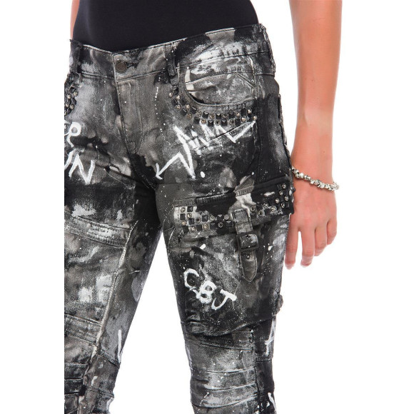 Cipo & Baxx Damen Jeans WD 397 mit cooler Waschung und Prints in Straight Fit