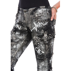 Cipo &amp; Baxx Damen Jeans WD 397 mit cooler Waschung und Prints in Straight Fit