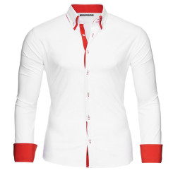 Reslad Herren Hemd Alabama RS-7050 S Weiß-Rot
