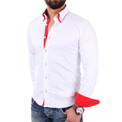 Reslad Herren Hemd Alabama RS-7050 M Weiß-Rot