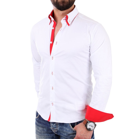 Reslad Herren Hemd Alabama RS-7050 L Weiß-Rot
