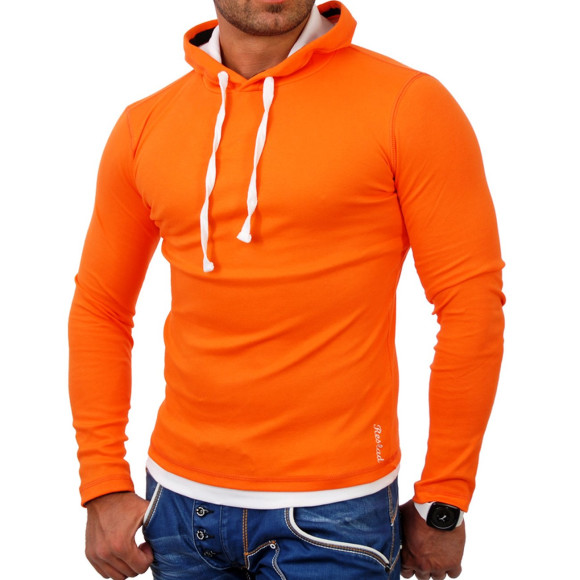 Reslad Herren Kapuzen Sweatshirt RS-1003 Orange-Weiß M