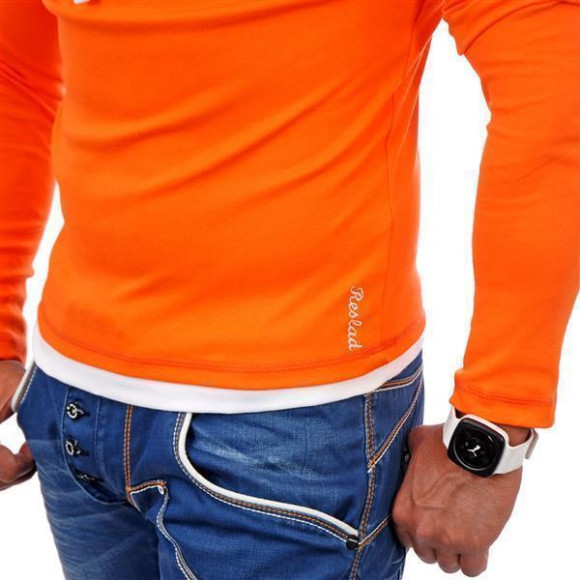 Reslad Herren Kapuzen Sweatshirt RS-1003 Orange-Weiß 2XL