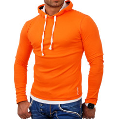 Reslad Herren Kapuzen Sweatshirt RS-1003 Orange-Weiß 2XL