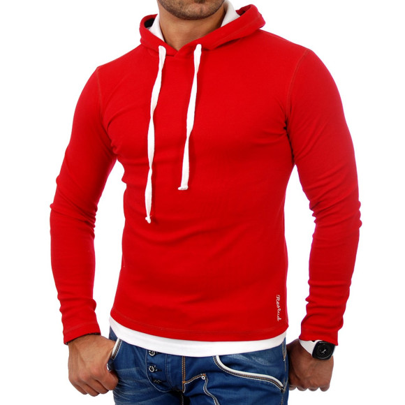 Reslad Herren Kapuzen Sweatshirt RS-1003 Rot-Weiß S