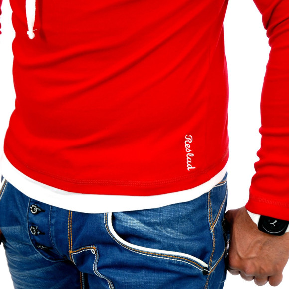 Reslad Herren Kapuzen Sweatshirt RS-1003 Rot-Weiß XL