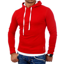 Reslad Herren Kapuzen Sweatshirt RS-1003 Rot-Weiß XL