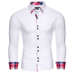 Reslad Herren Hemd Button-Down Slim Fit Kontrast Langarmhemd RS-7015 Weiß S