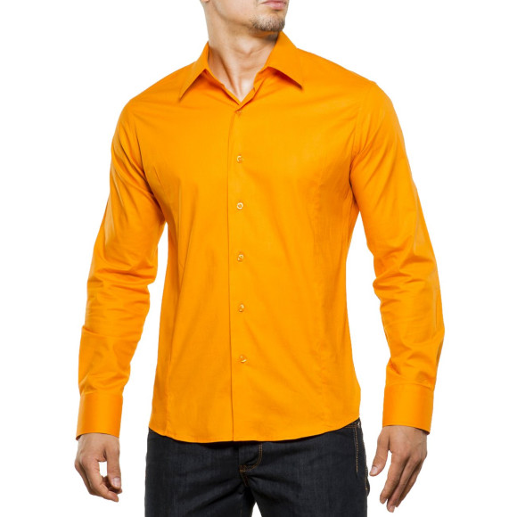 Reslad Herren Hemd Kentkragen Unicolor Langarmhemd RS-7002 Orange 2XL