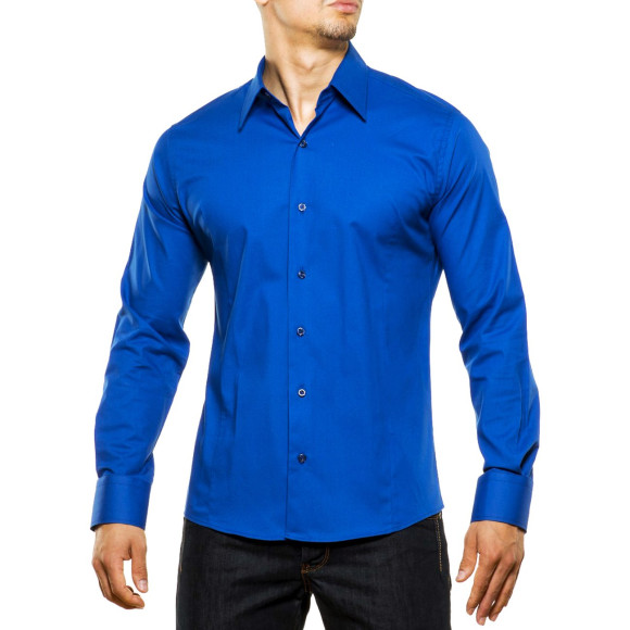 Reslad Herren Hemd Kentkragen Unicolor Langarmhemd RS-7002 Blau M